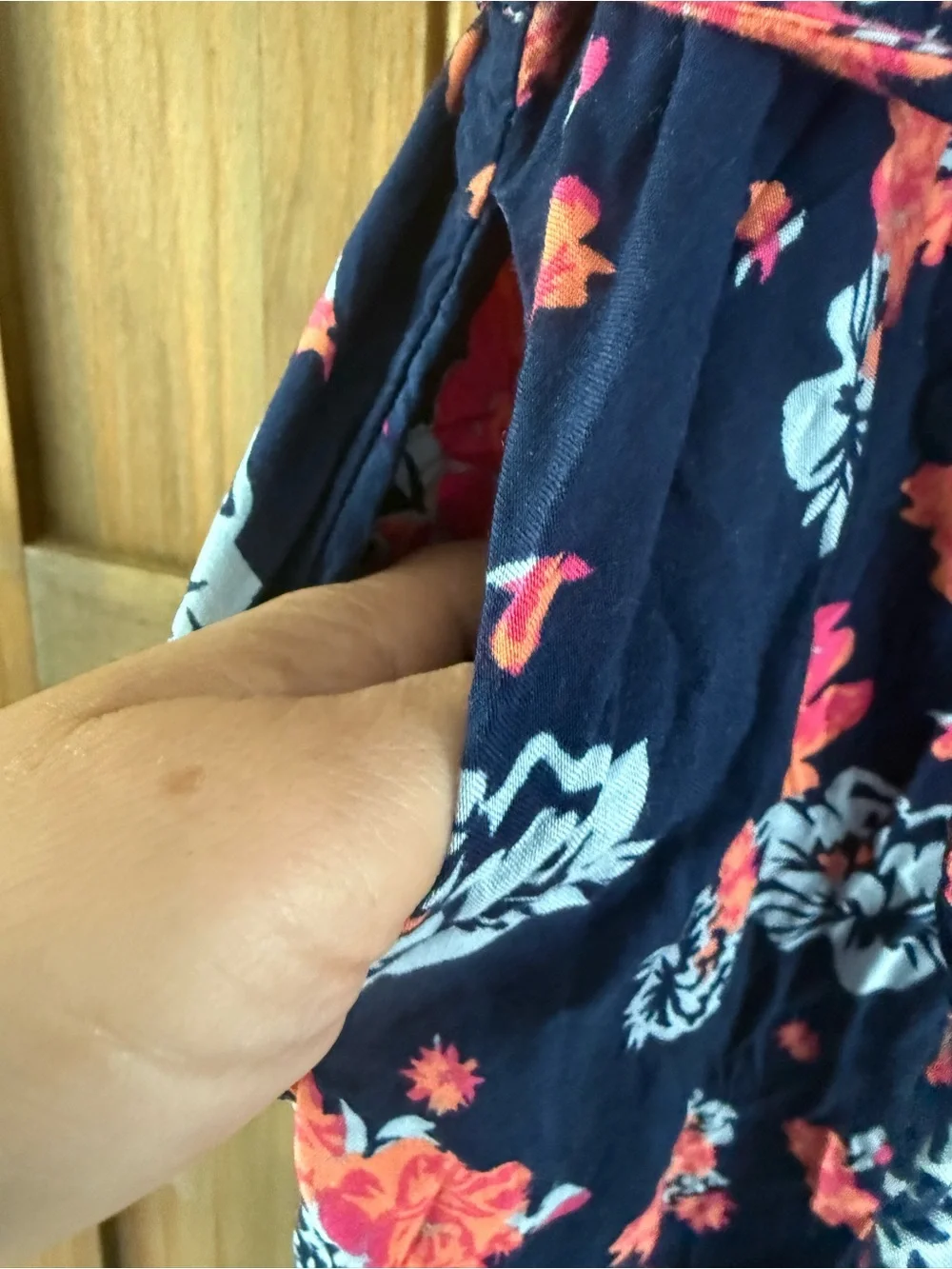 LuLaRoe Navy Floral Button-Front Dress with Pink & Coral Blooms - Picture 3 of 5